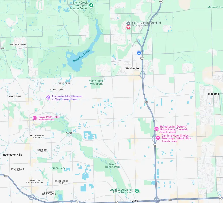 map of the area with venue and hotels